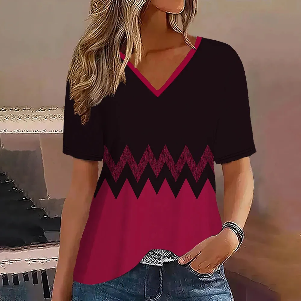 Fashion Women’s Striped Gradient V-Neck T-Shirt