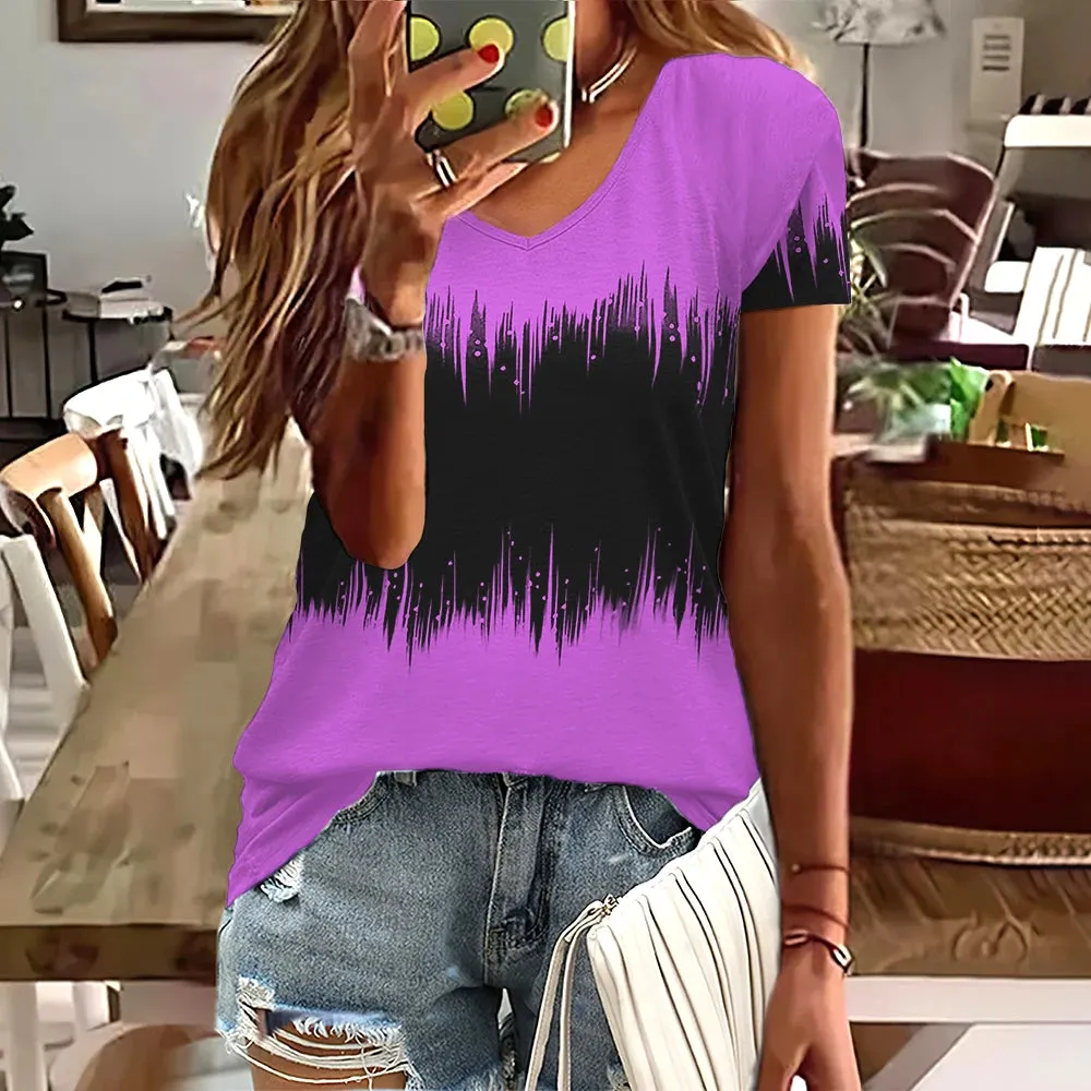 Fashion Women’s Striped Gradient V-Neck T-Shirt