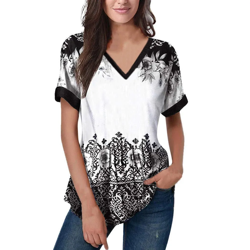 Fashion Women’s Striped Gradient V-Neck T-Shirt