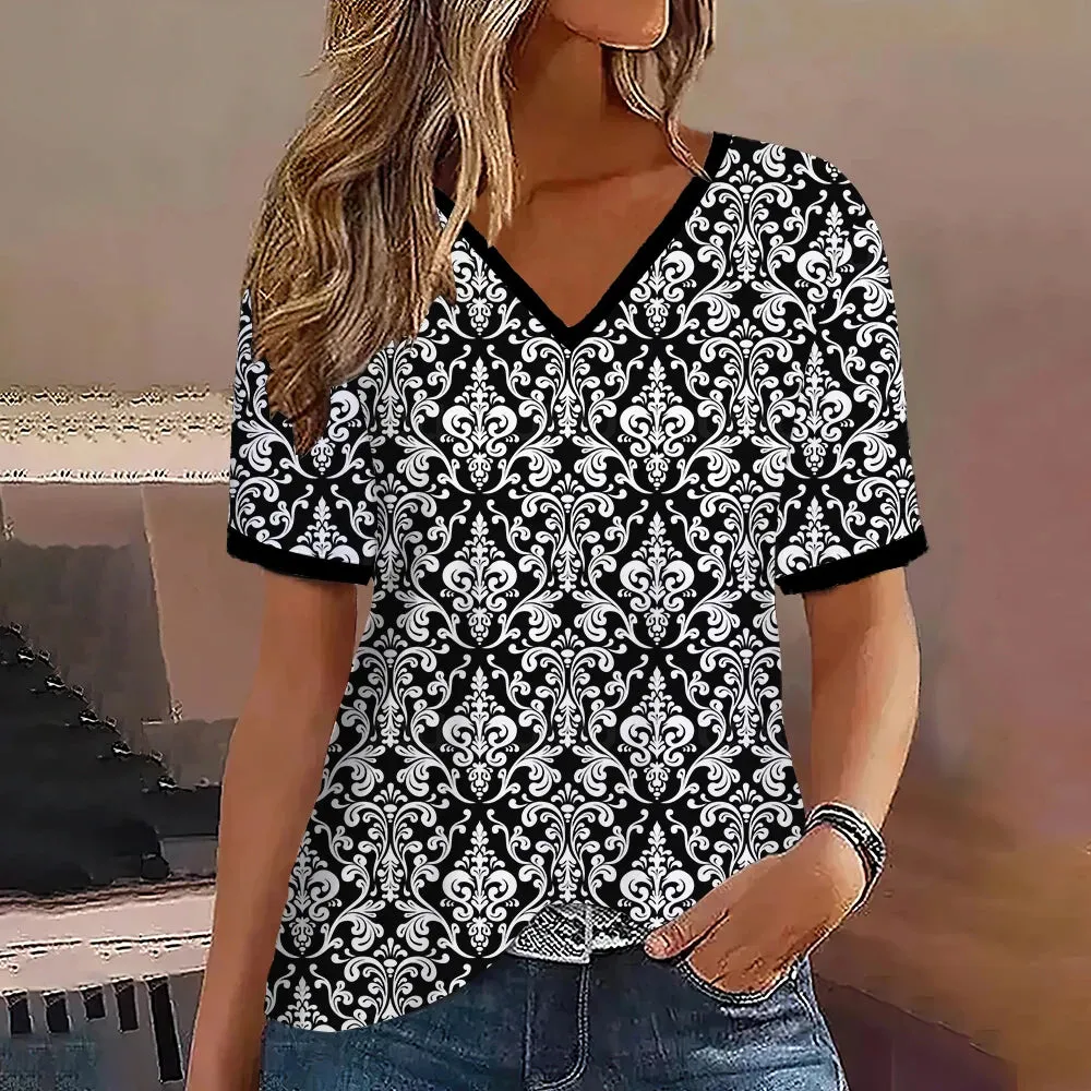 Fashion Women’s Striped Gradient V-Neck T-Shirt