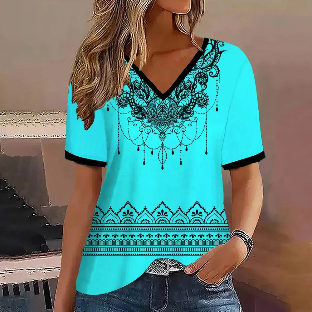Fashion Women’s Striped Gradient V-Neck T-Shirt