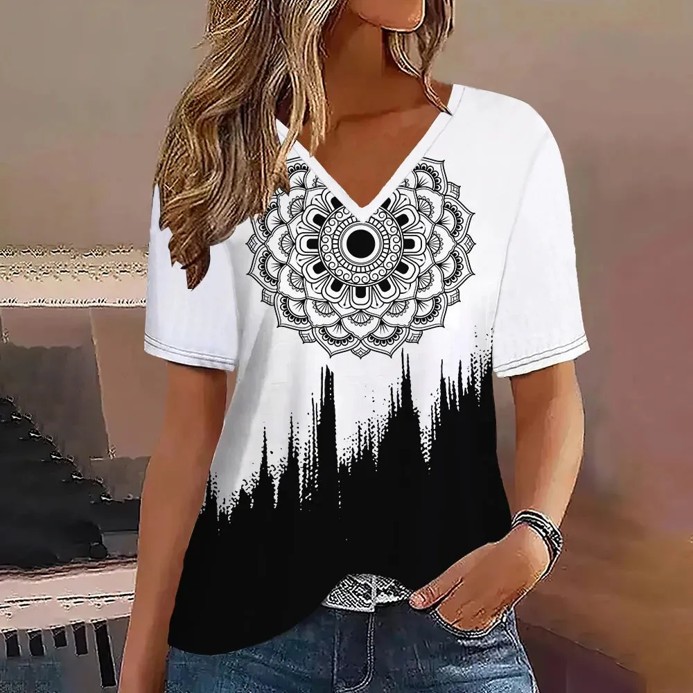 Fashion Women’s Striped Gradient V-Neck T-Shirt
