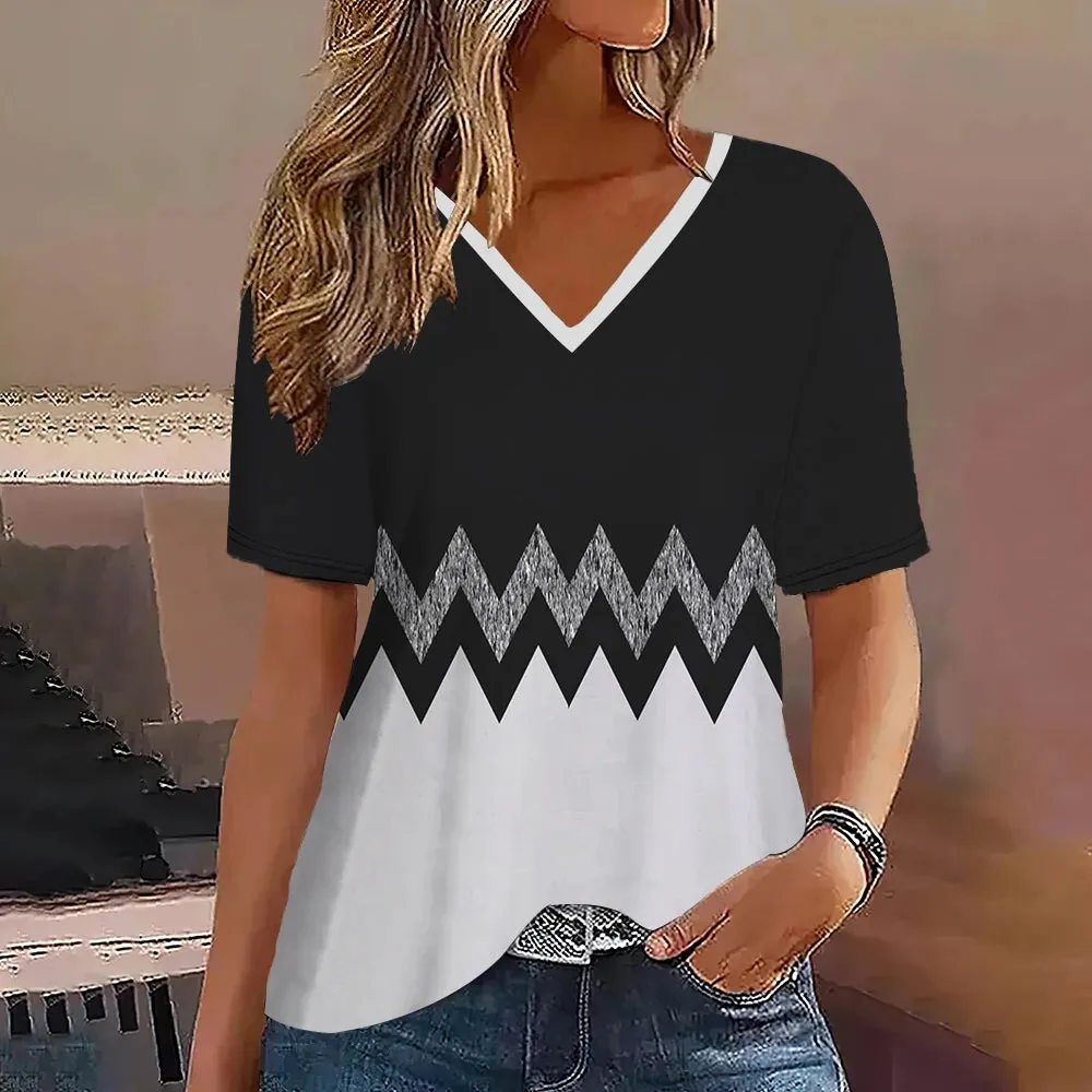 Fashion Women’s Striped Gradient V-Neck T-Shirt