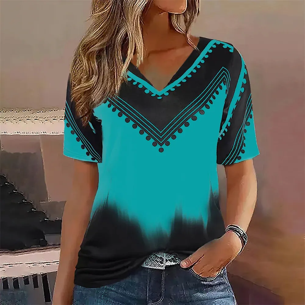 Fashion Women’s Striped Gradient V-Neck T-Shirt
