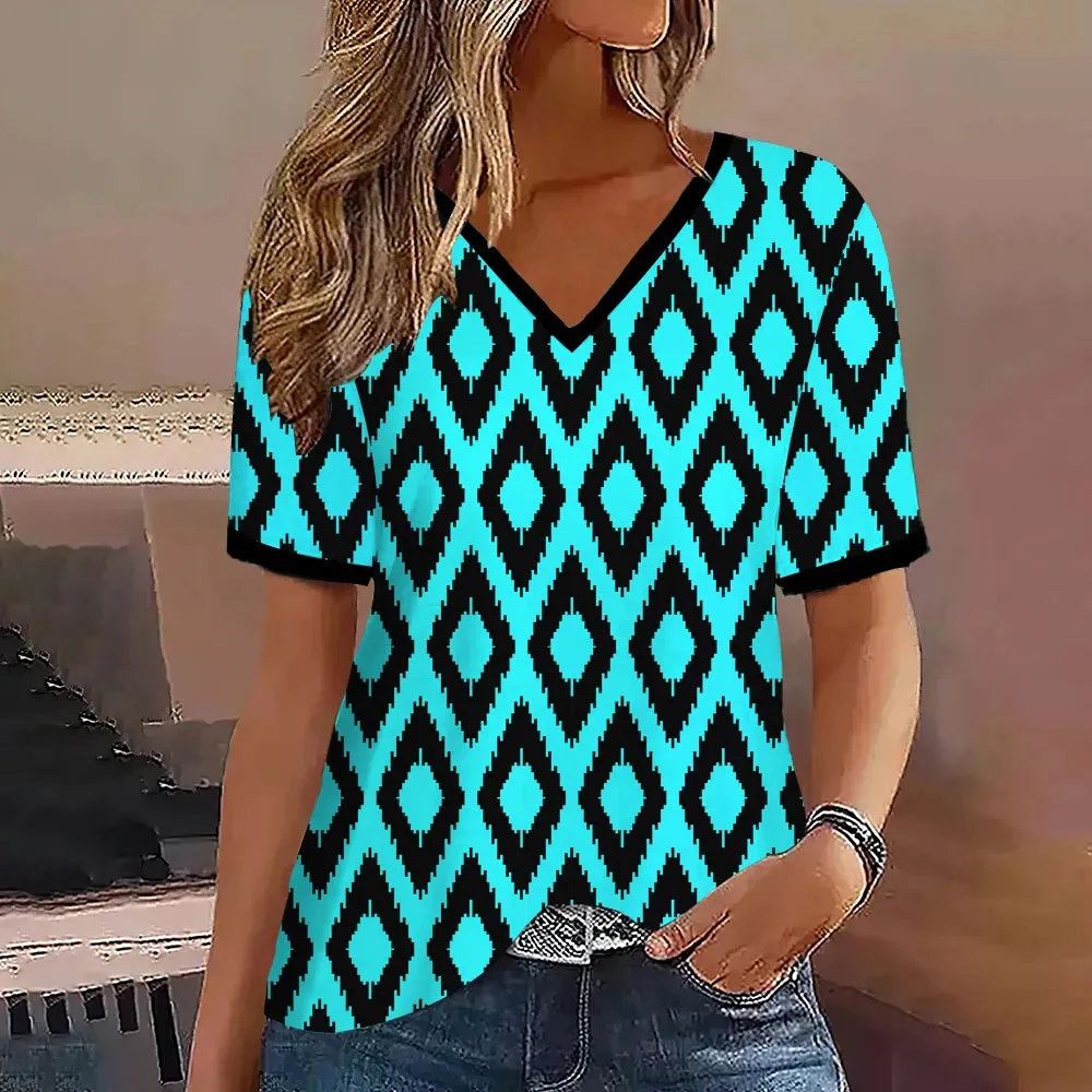 Fashion Women’s Striped Gradient V-Neck T-Shirt