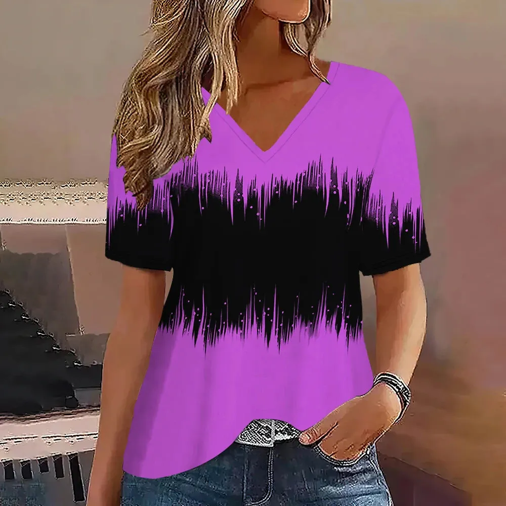 Fashion Women’s Striped Gradient V-Neck T-Shirt