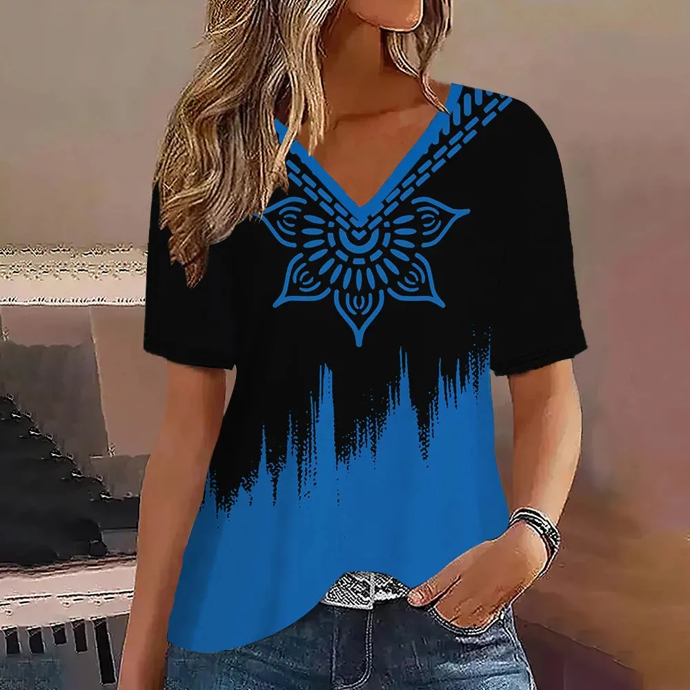Fashion Women’s Striped Gradient V-Neck T-Shirt