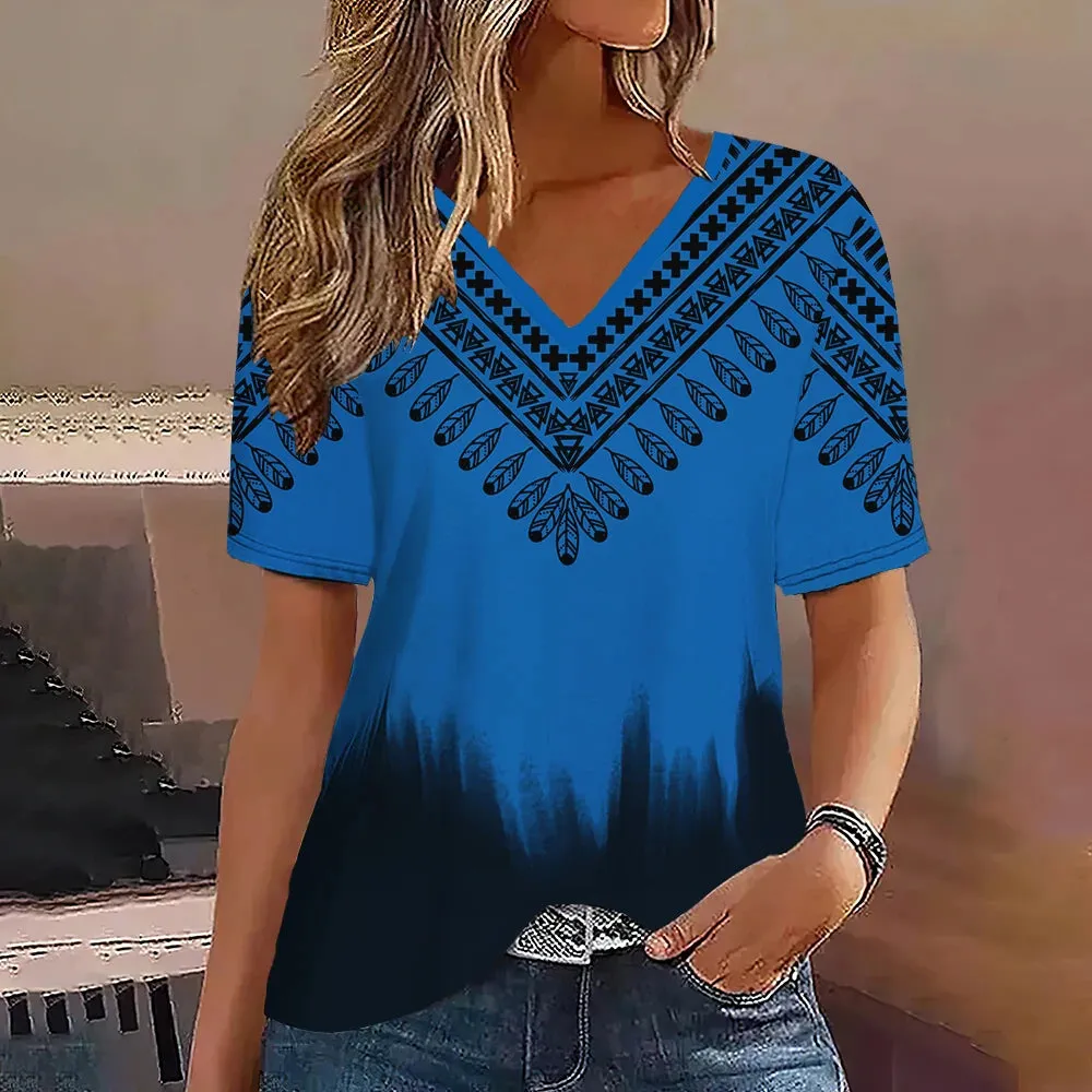 Fashion Women’s Striped Gradient V-Neck T-Shirt