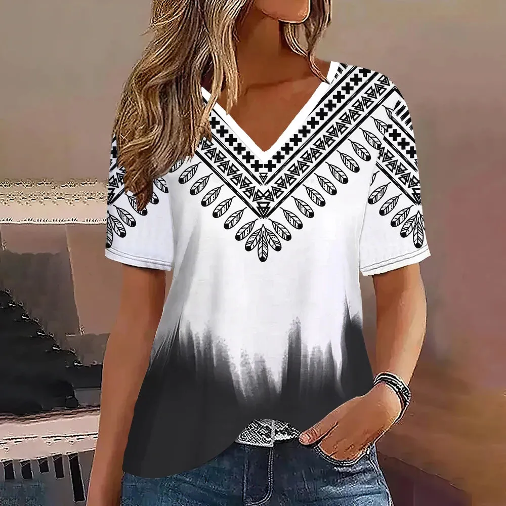 Fashion Women’s Striped Gradient V-Neck T-Shirt