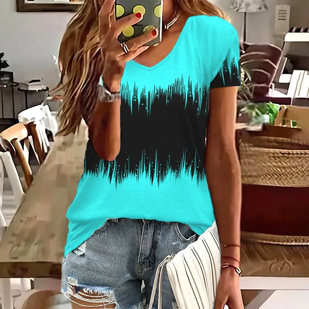 Fashion Women’s Striped Gradient V-Neck T-Shirt