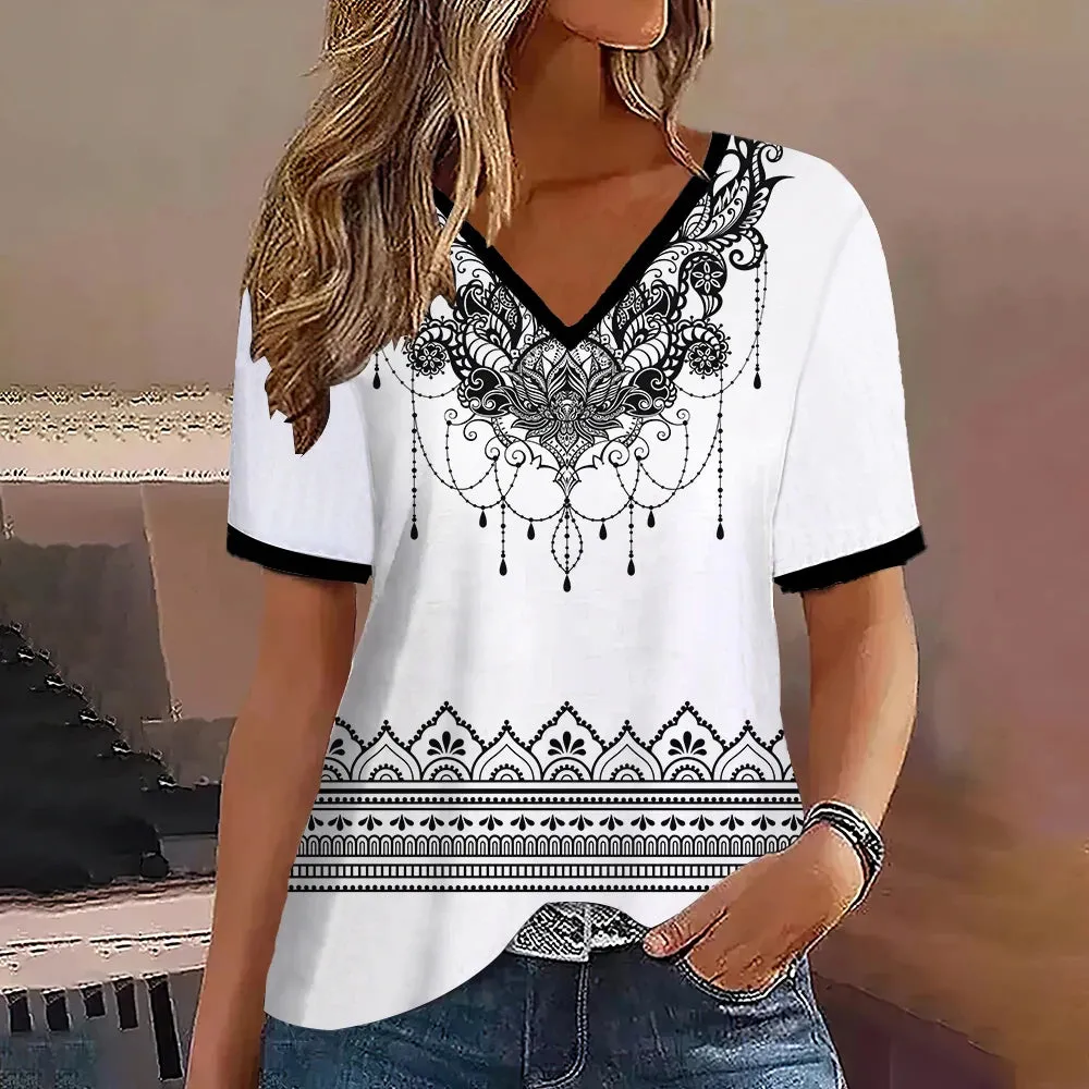 Fashion Women’s Striped Gradient V-Neck T-Shirt