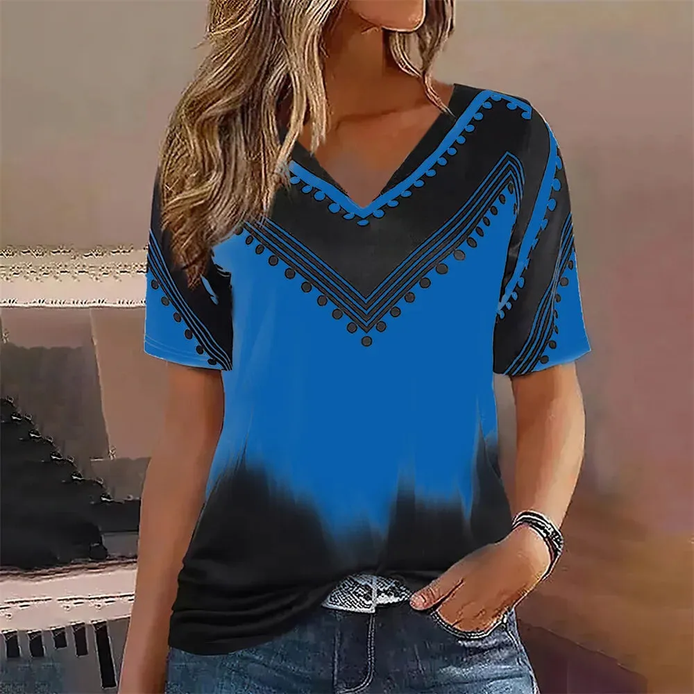 Fashion Women’s Striped Gradient V-Neck T-Shirt