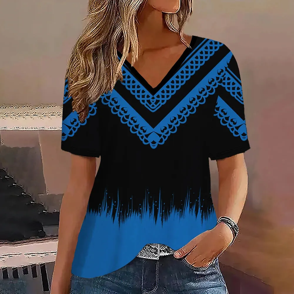 Fashion Women’s Striped Gradient V-Neck T-Shirt