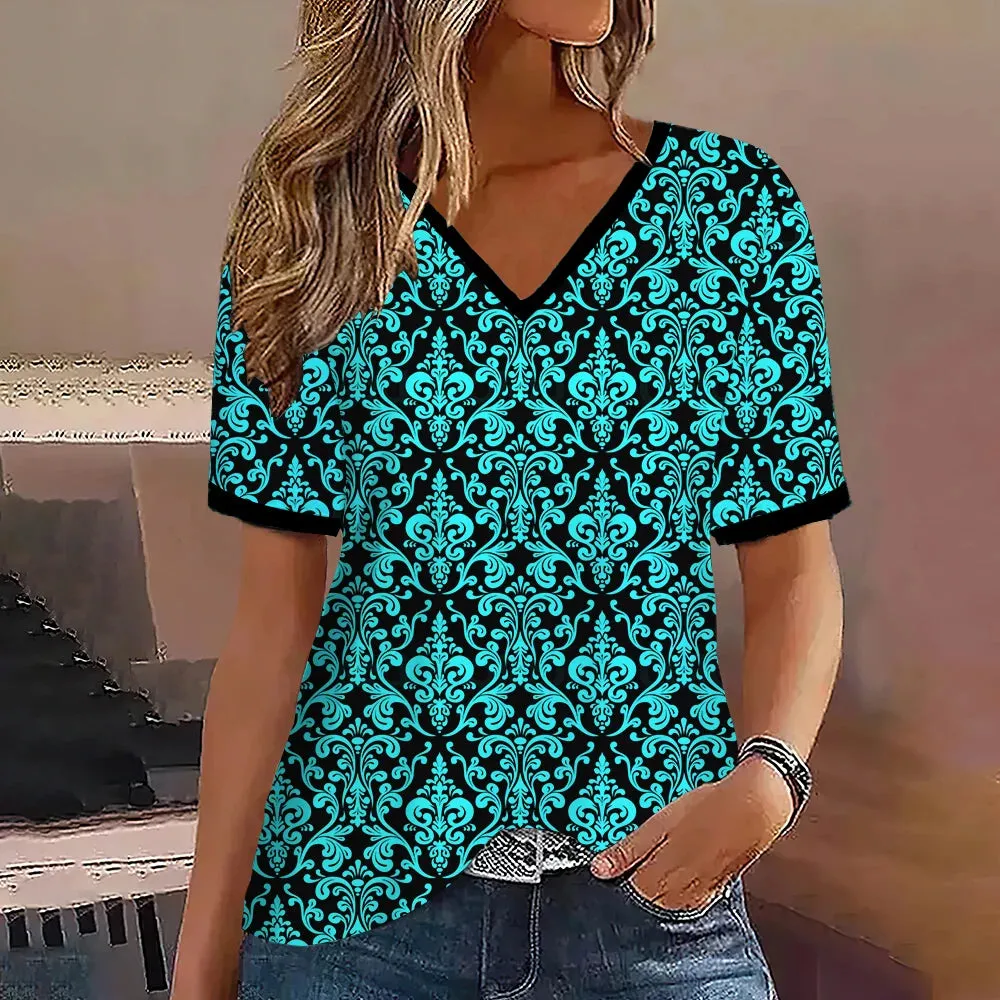 Fashion Women’s Striped Gradient V-Neck T-Shirt