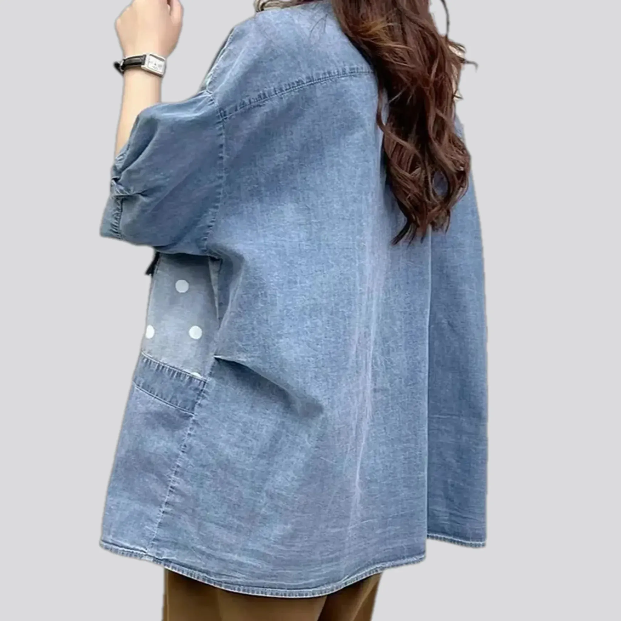 Fashionable striped patchwork women's jean shirt