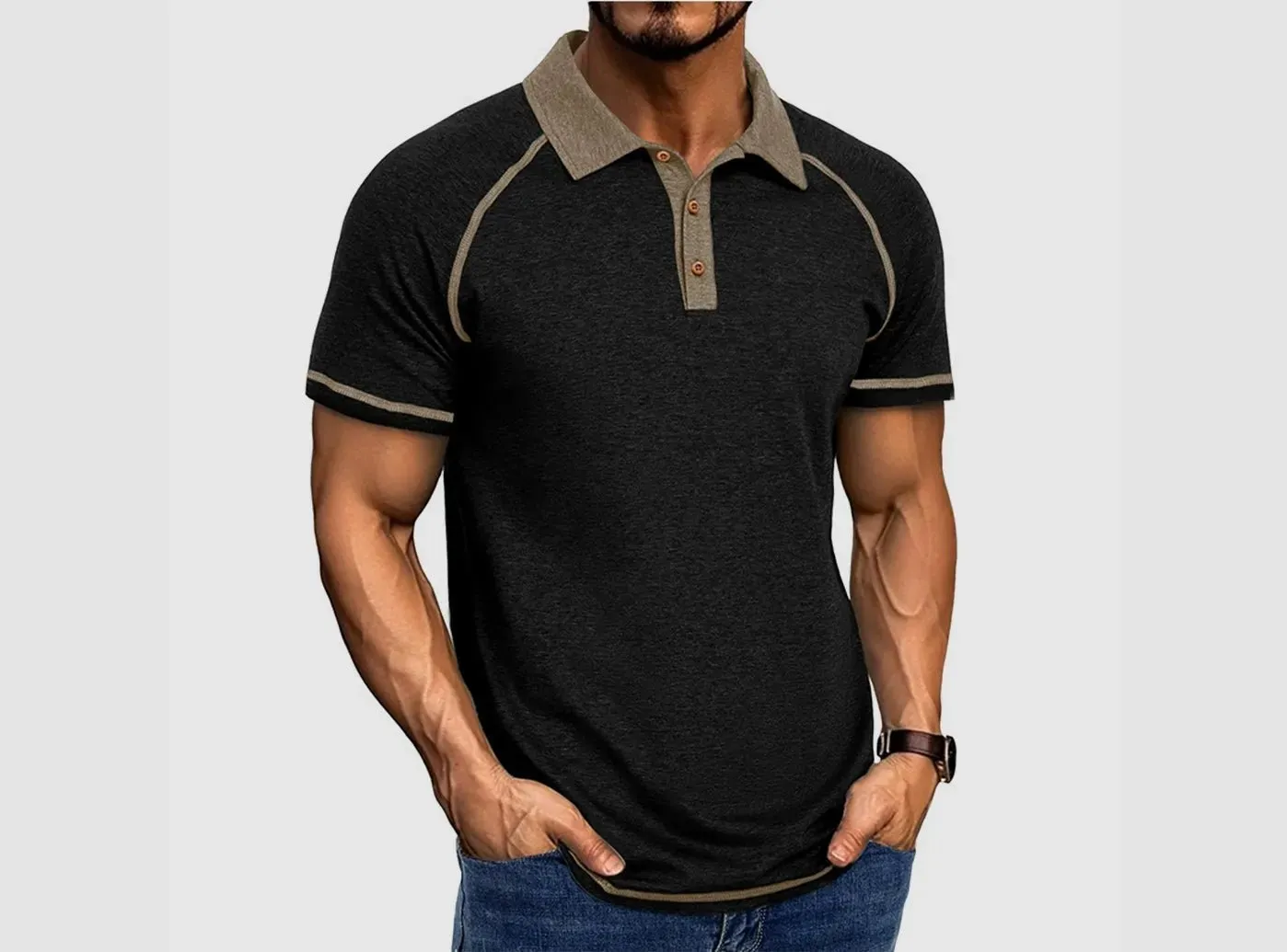 FitVille Men's Vintage Style Henley Polo