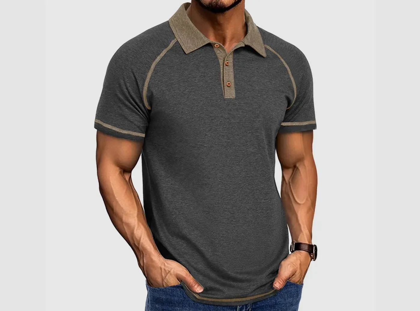 FitVille Men's Vintage Style Henley Polo