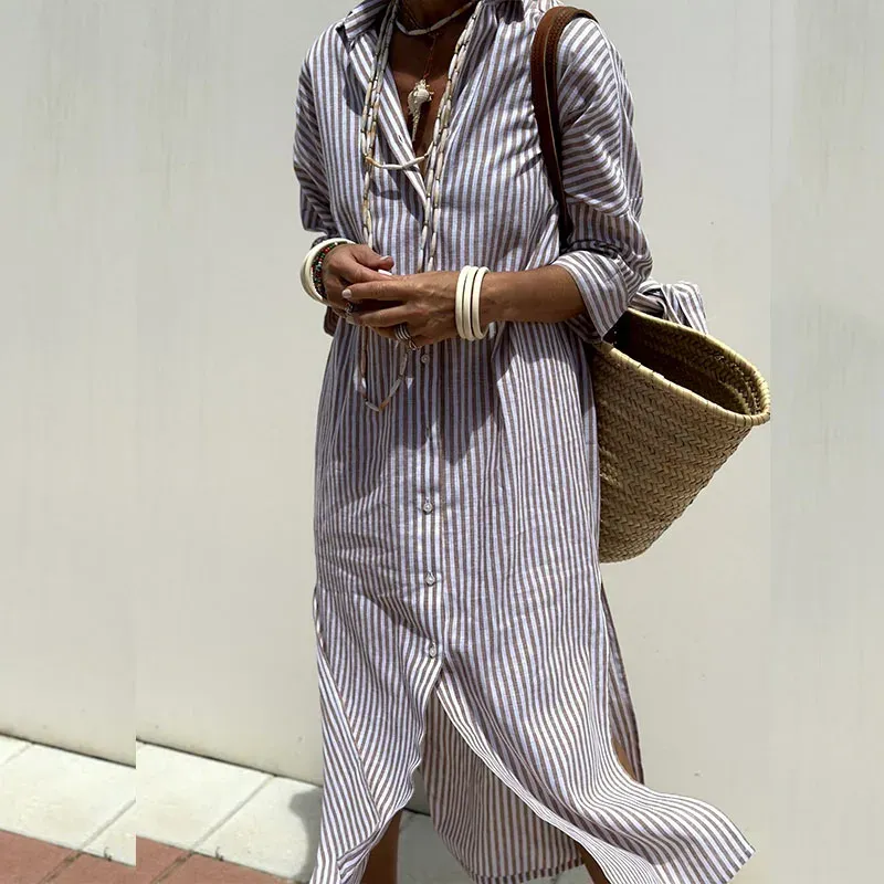 Flor® | Elegant Striped Shirt Dress