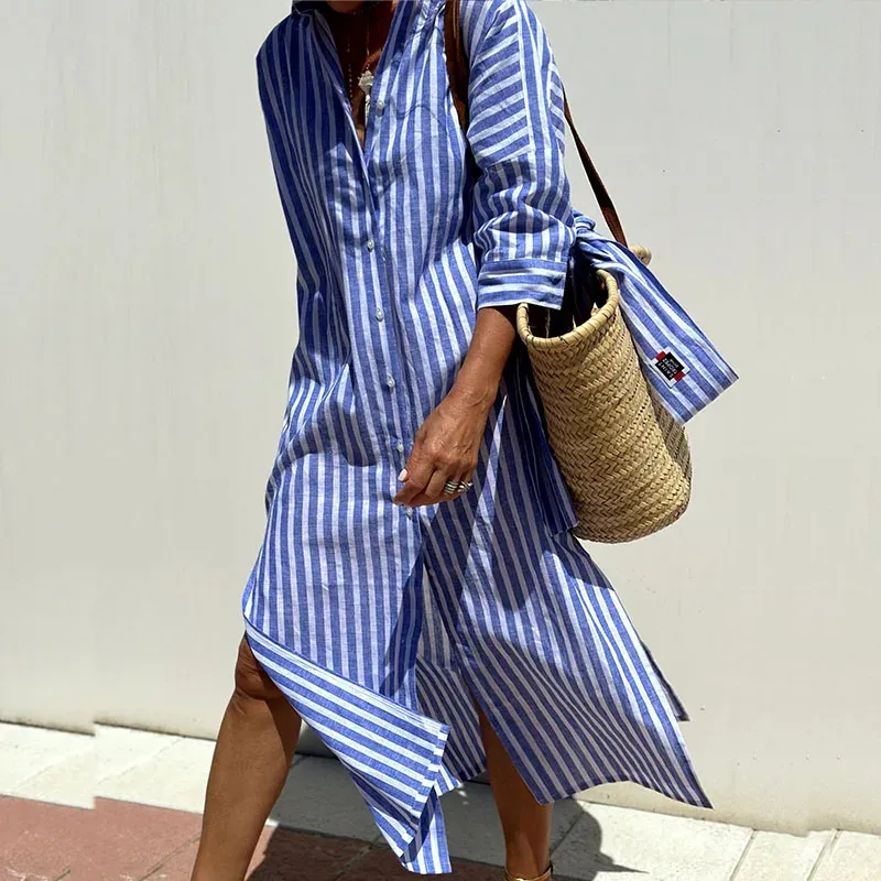 Flor® | Elegant Striped Shirt Dress