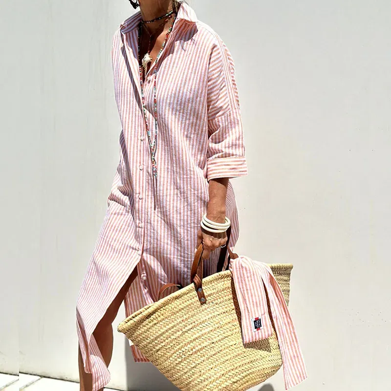 Flor® | Elegant Striped Shirt Dress