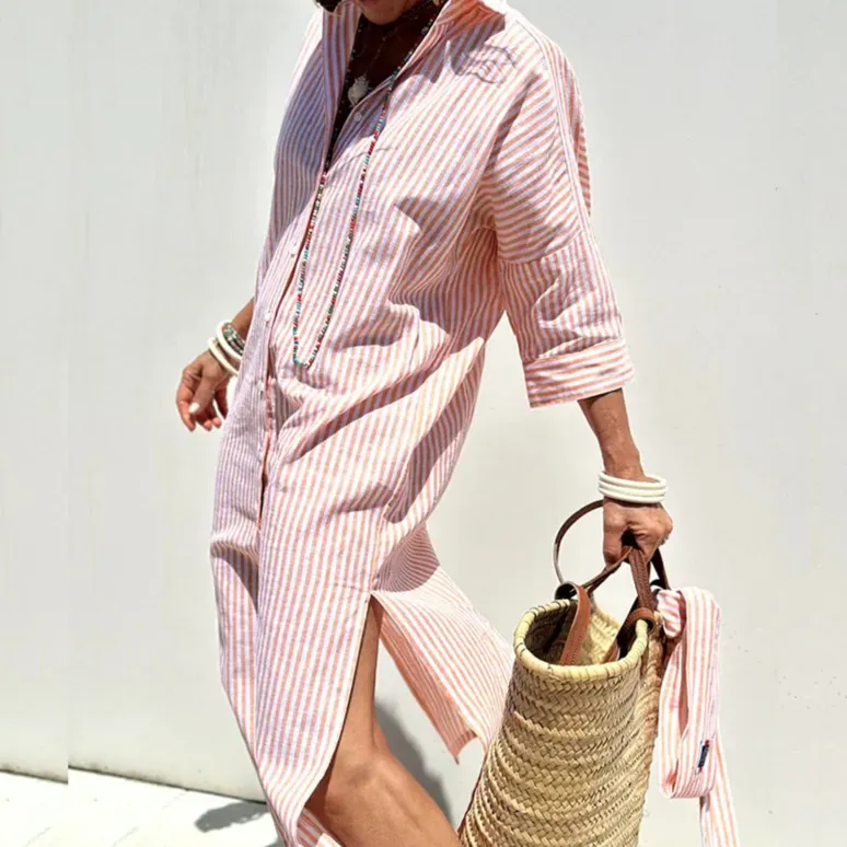 Flor® | Elegant Striped Shirt Dress