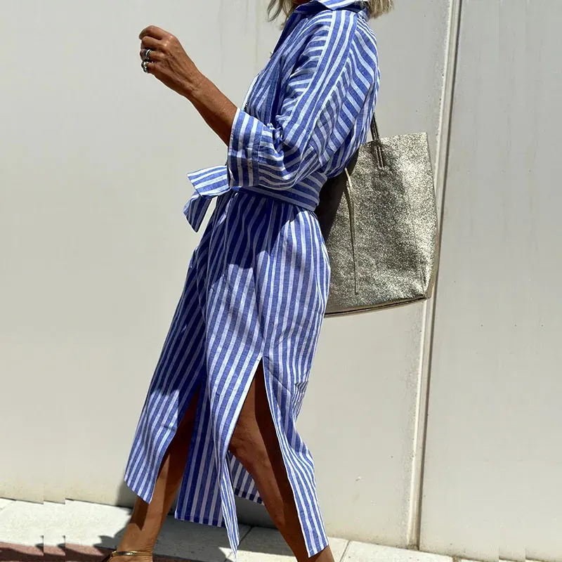 Flor® | Elegant Striped Shirt Dress