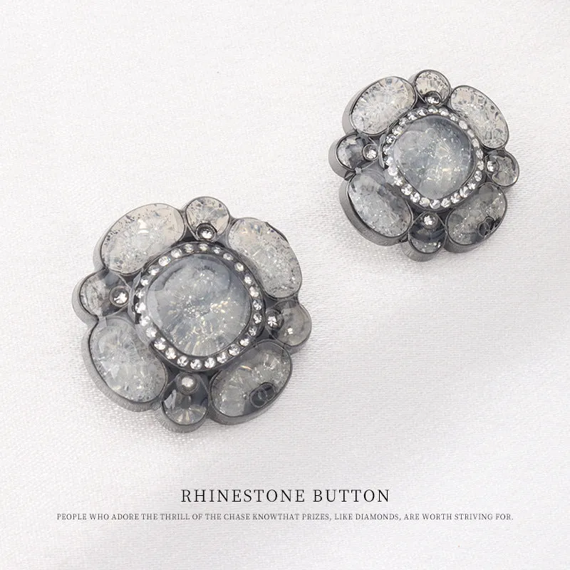 Floral Transparent Black Pink Metal Rhinestone Buttons for Women Sweater 4pcs