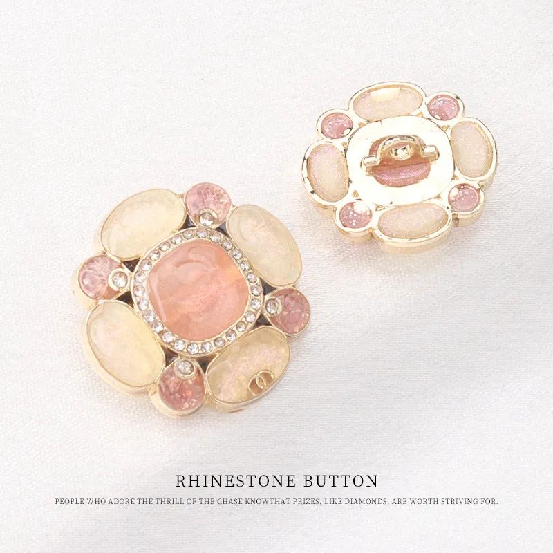 Floral Transparent Black Pink Metal Rhinestone Buttons for Women Sweater 4pcs