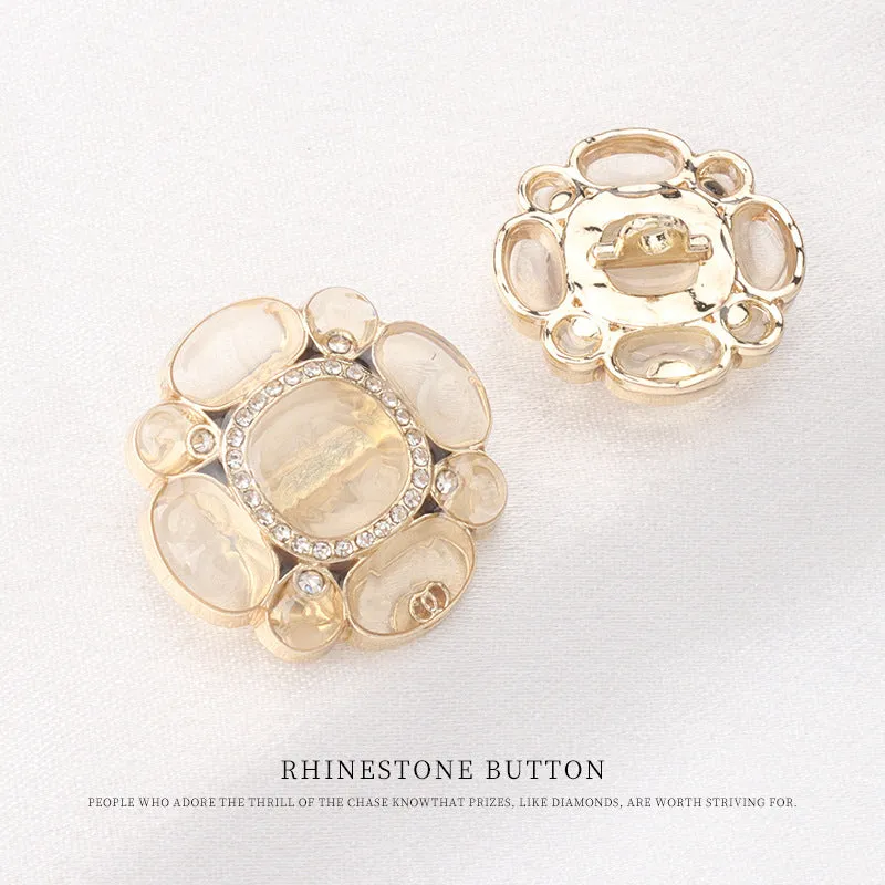 Floral Transparent Black Pink Metal Rhinestone Buttons for Women Sweater 4pcs