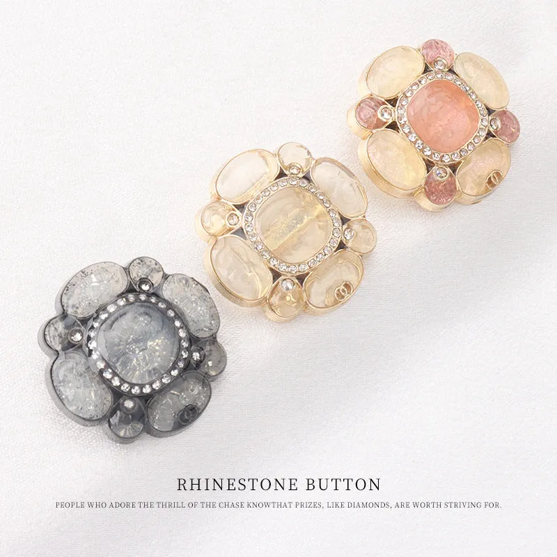 Floral Transparent Black Pink Metal Rhinestone Buttons for Women Sweater 4pcs