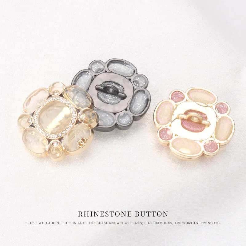 Floral Transparent Black Pink Metal Rhinestone Buttons for Women Sweater 4pcs