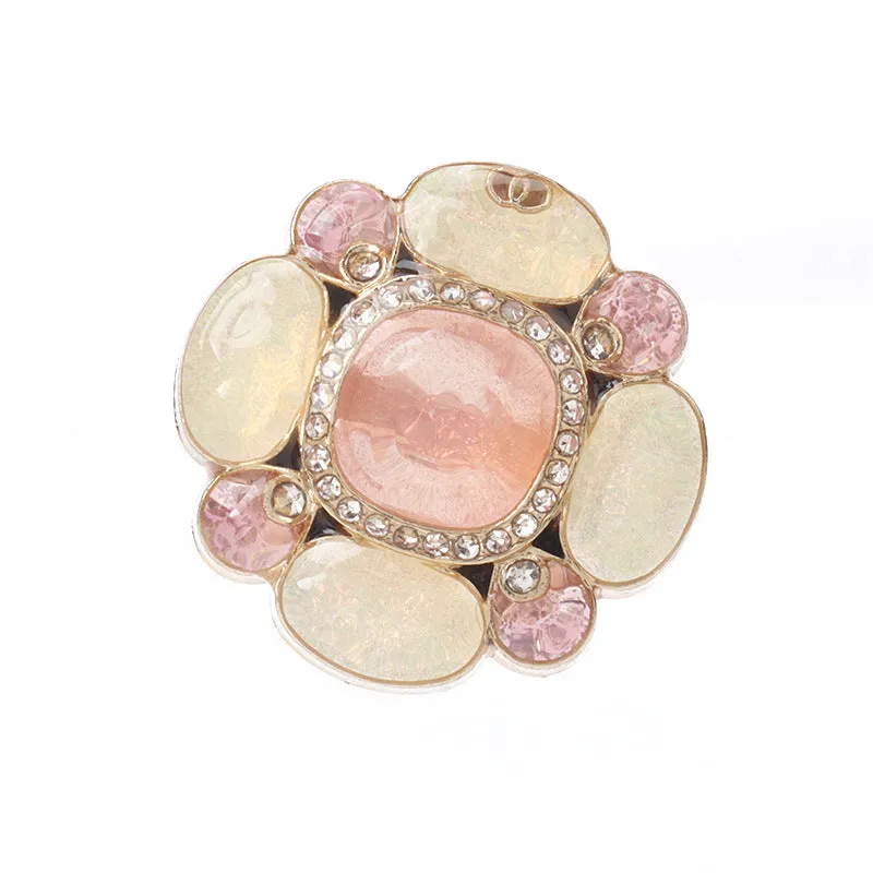 Floral Transparent Black Pink Metal Rhinestone Buttons for Women Sweater 4pcs
