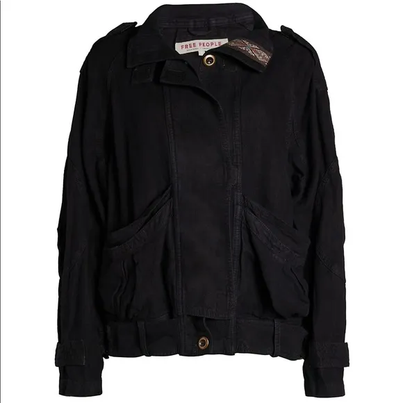 Free People Jayde Linen Bomber Jacket Black Small
