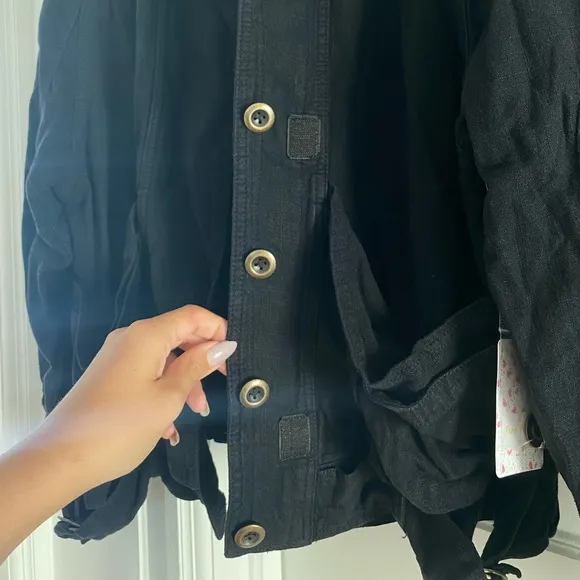 Free People Jayde Linen Bomber Jacket Black Small