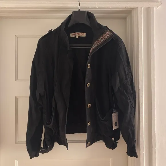 Free People Jayde Linen Bomber Jacket Black Small