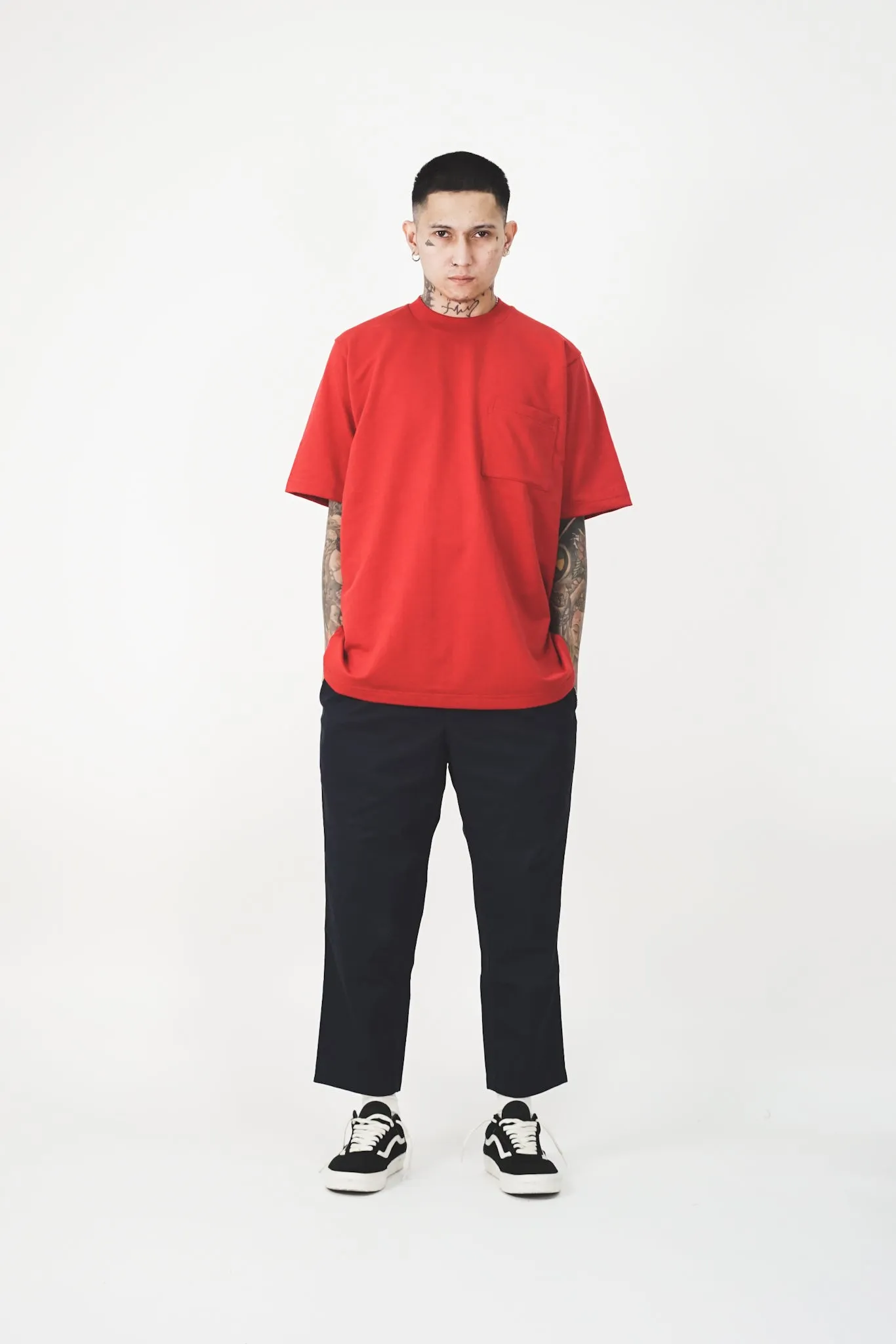 FRENCH TERRY FADED RED POCKET OVERSIZED TEE