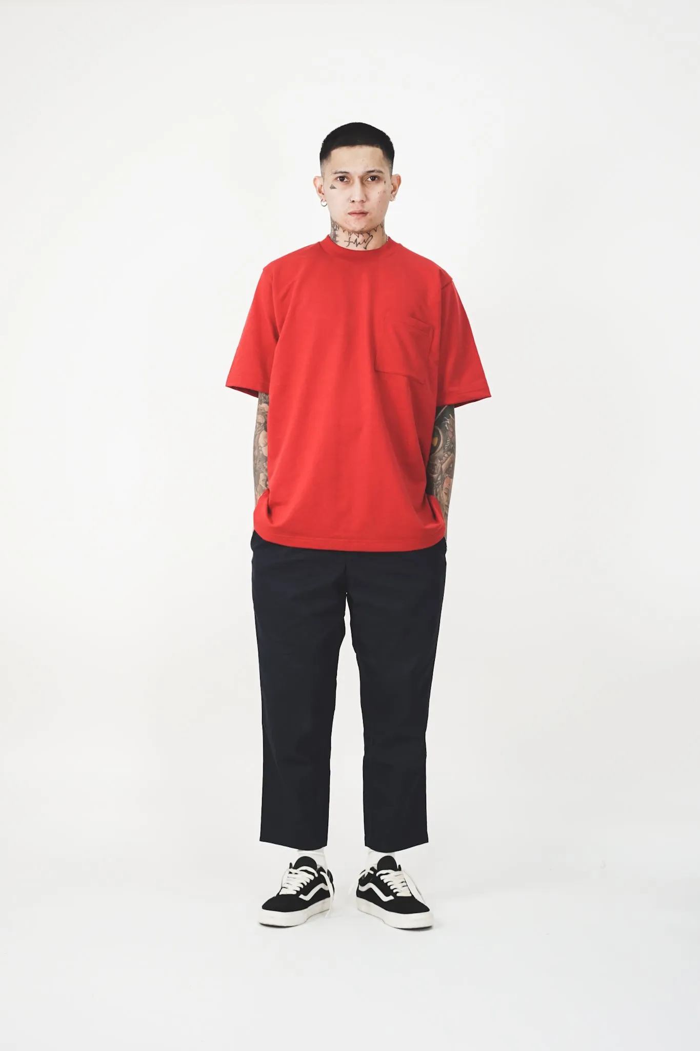 FRENCH TERRY FADED RED POCKET OVERSIZED TEE