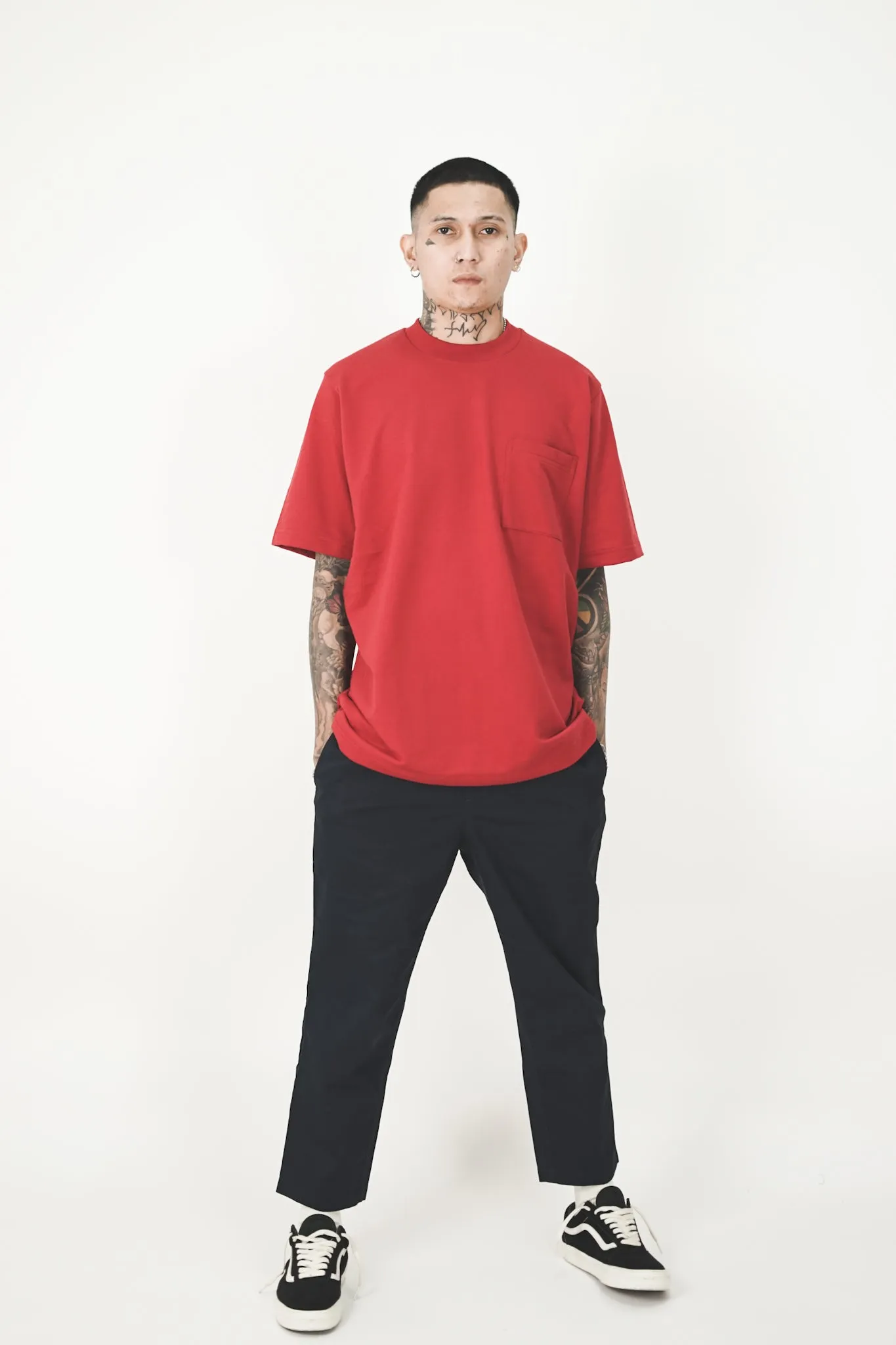 FRENCH TERRY FADED RED POCKET OVERSIZED TEE