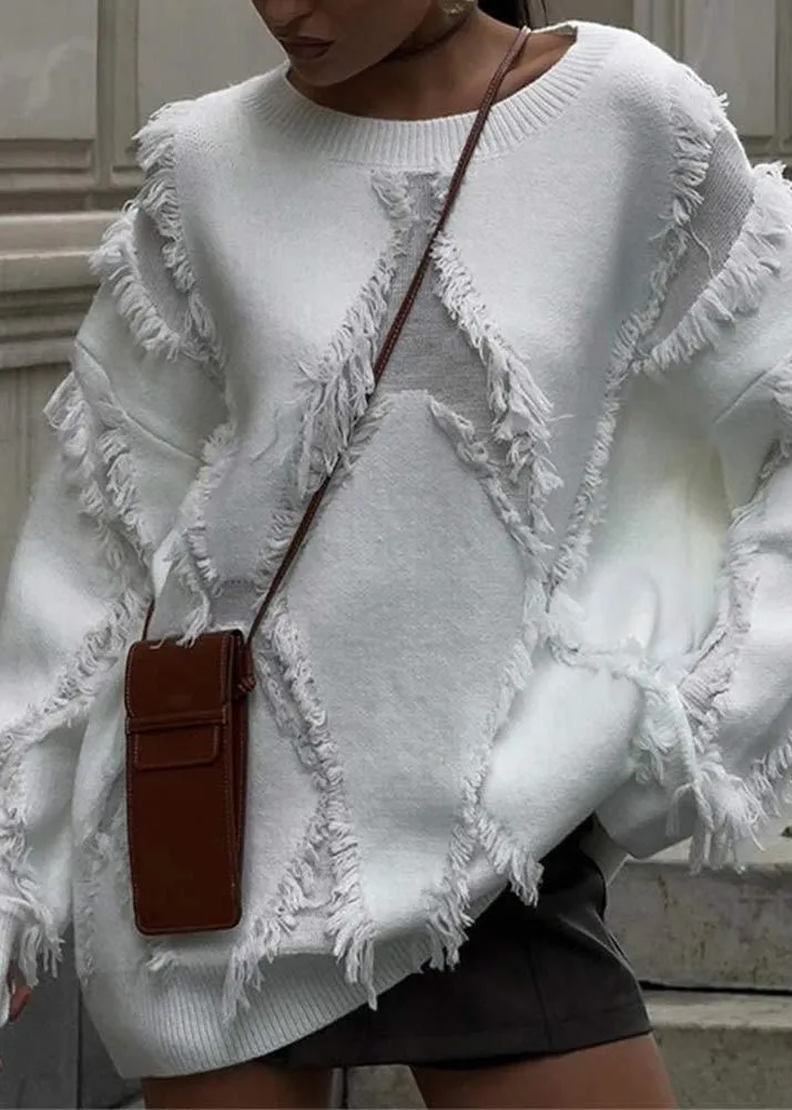 Fringed TextuRed Oversized Knit Sweater