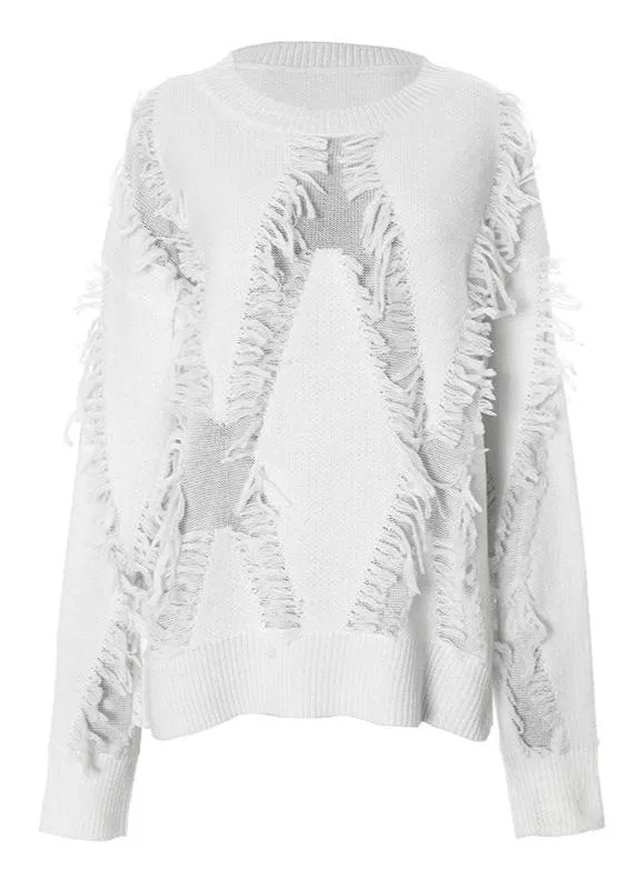 Fringed TextuRed Oversized Knit Sweater