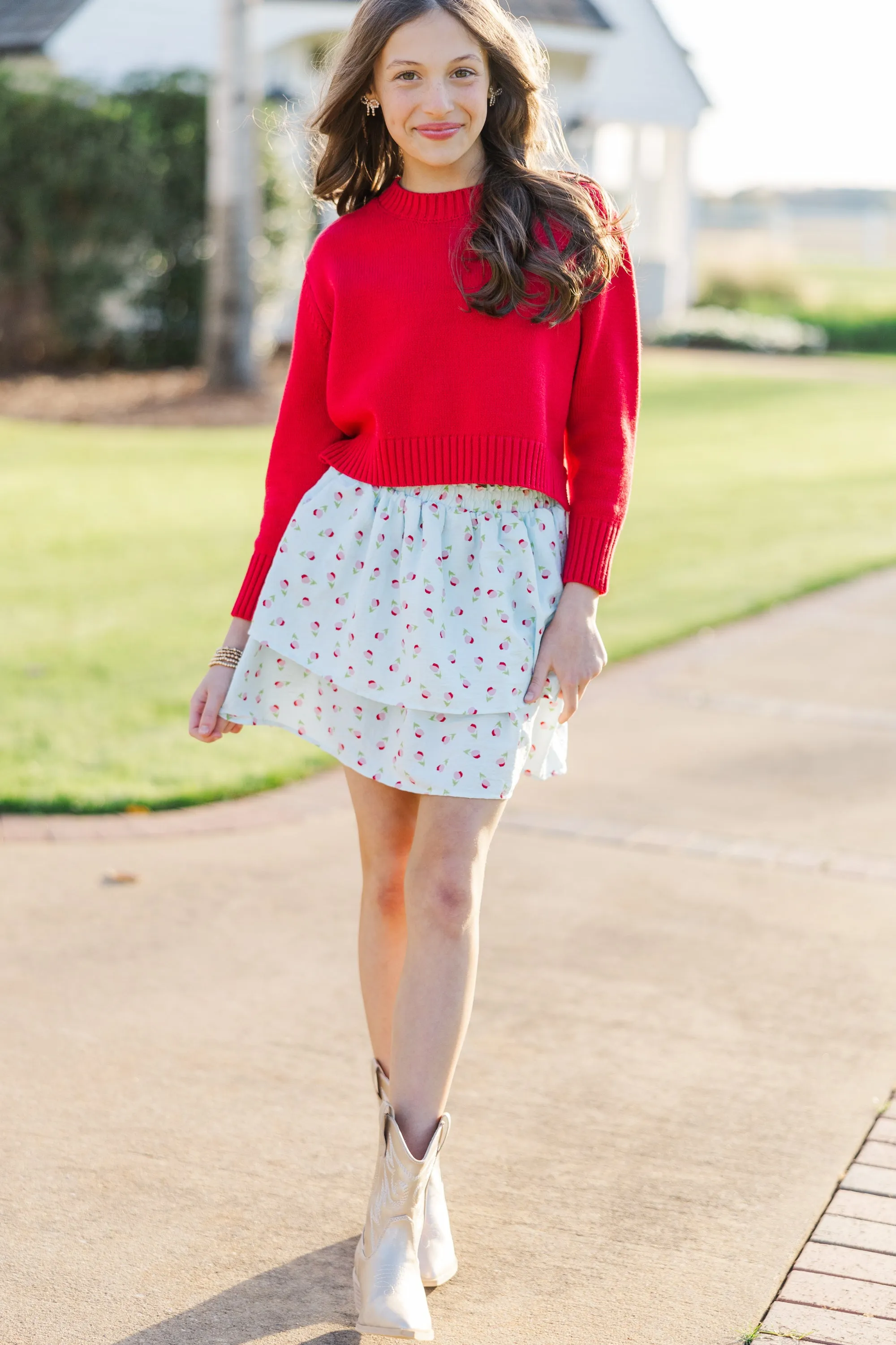 Girls: All Is True Light Blue Floral Tiered Skort