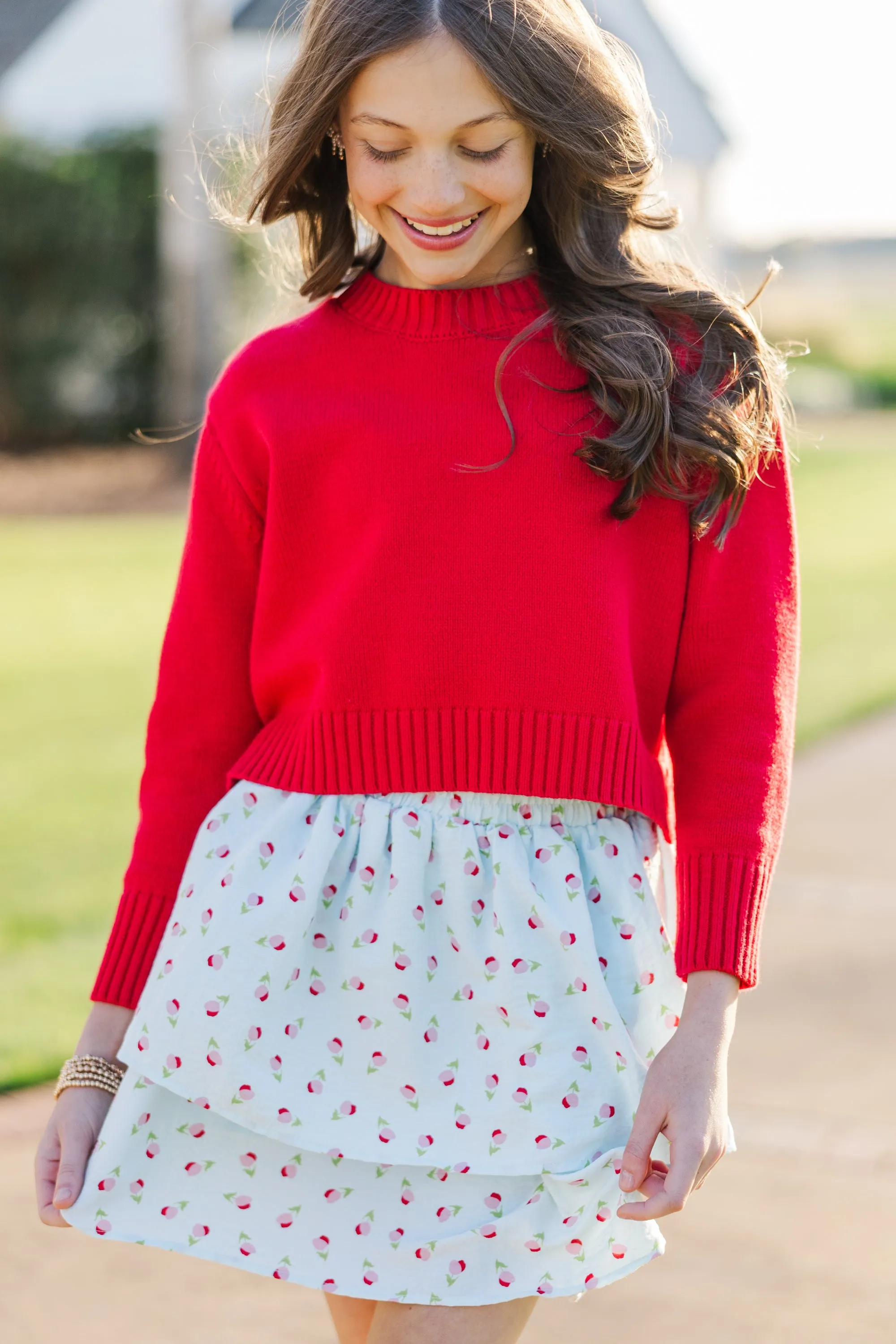 Girls: All Is True Light Blue Floral Tiered Skort