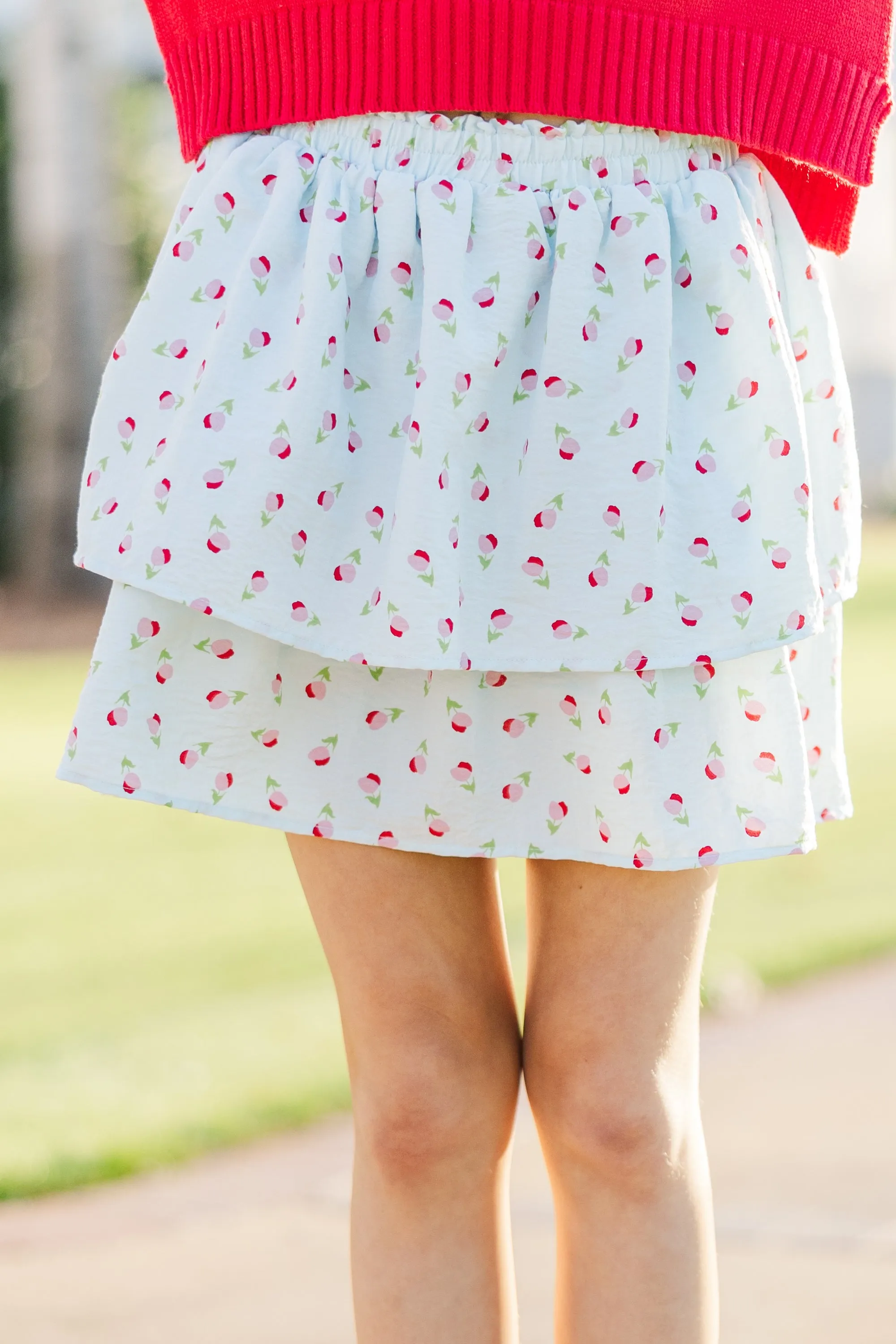 Girls: All Is True Light Blue Floral Tiered Skort