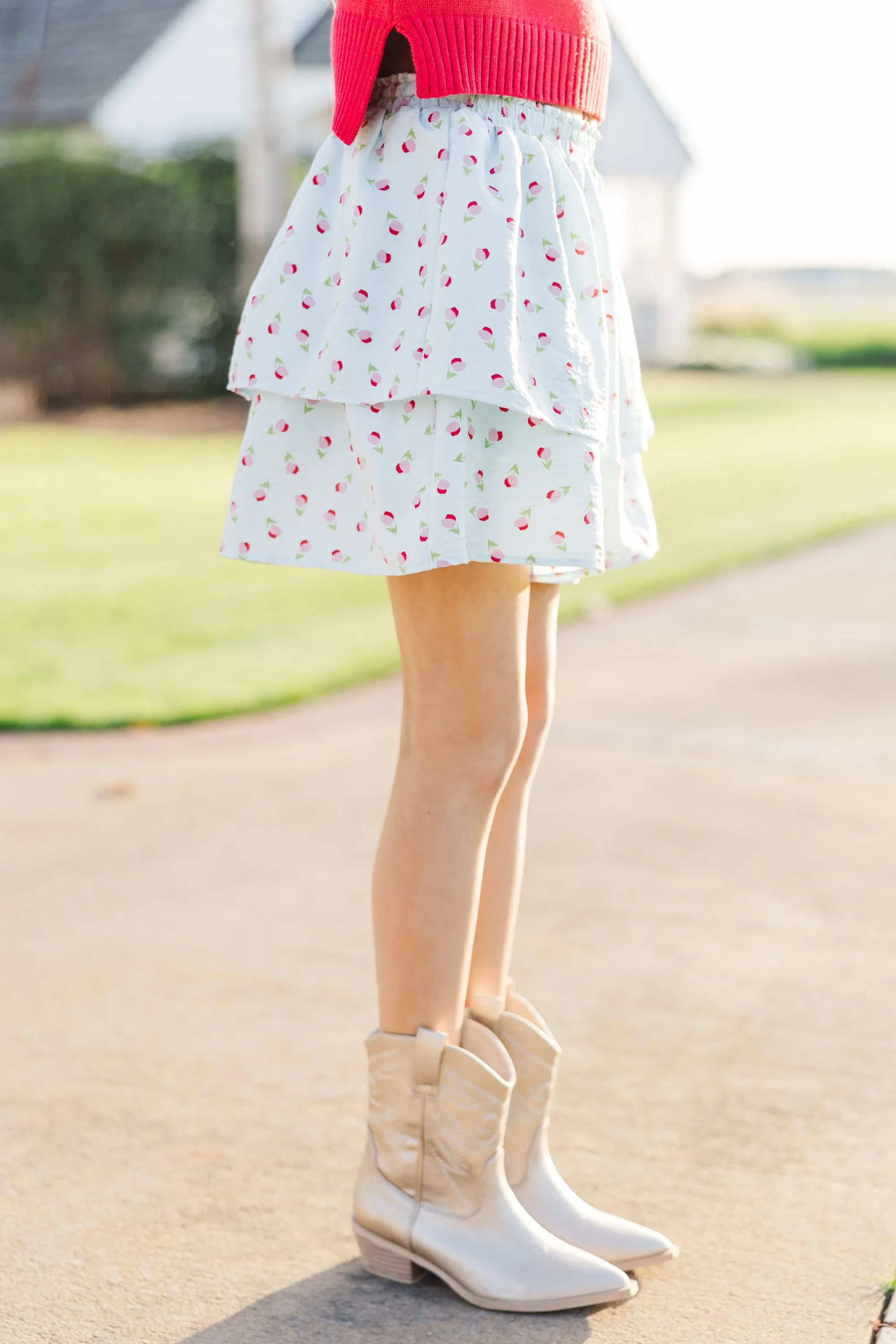 Girls: All Is True Light Blue Floral Tiered Skort