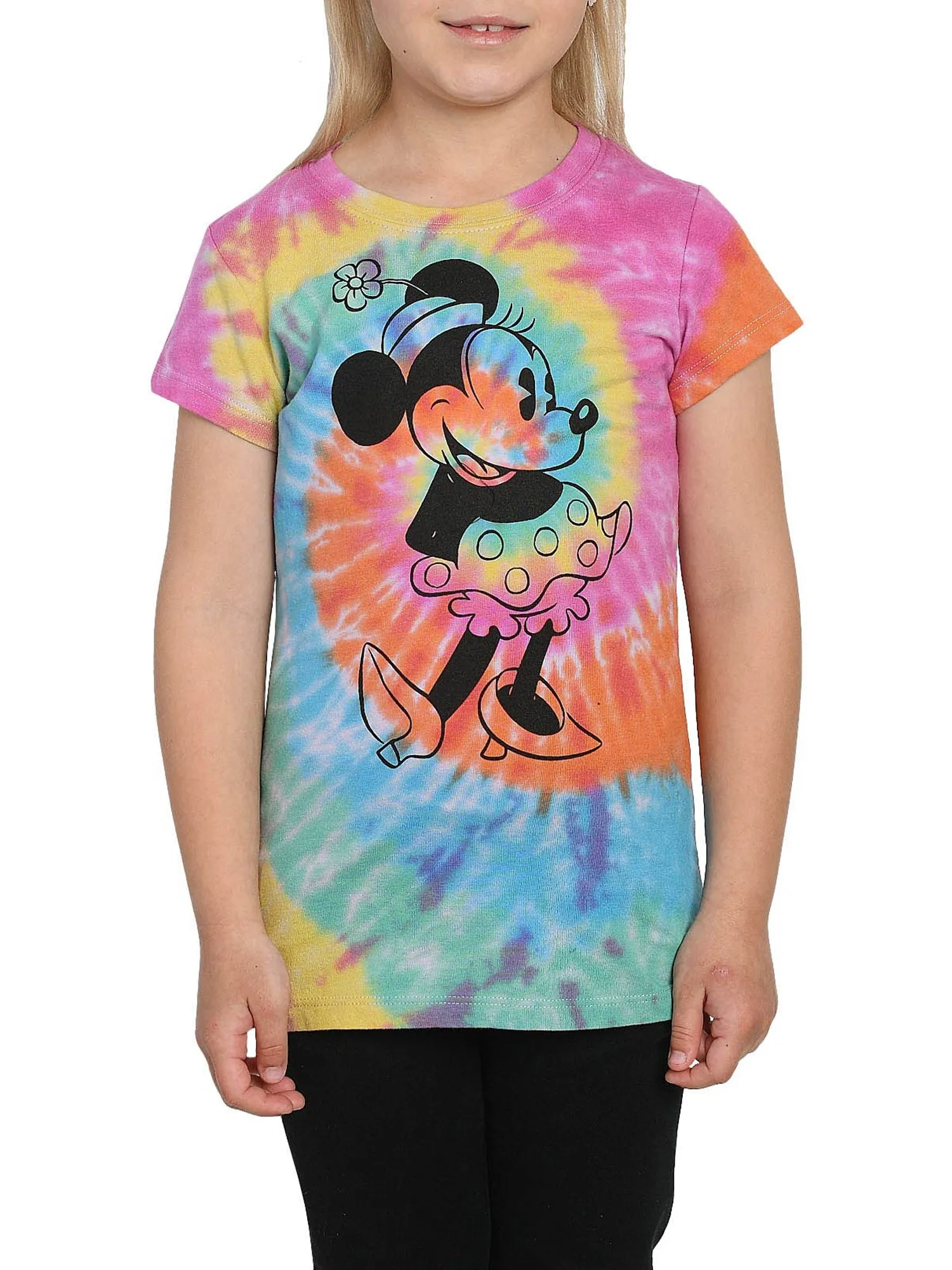 Girls Minnie Mouse Tie Dye T-Shirt w/Cap Sleeves Multi-Color Slim Fit Size Large