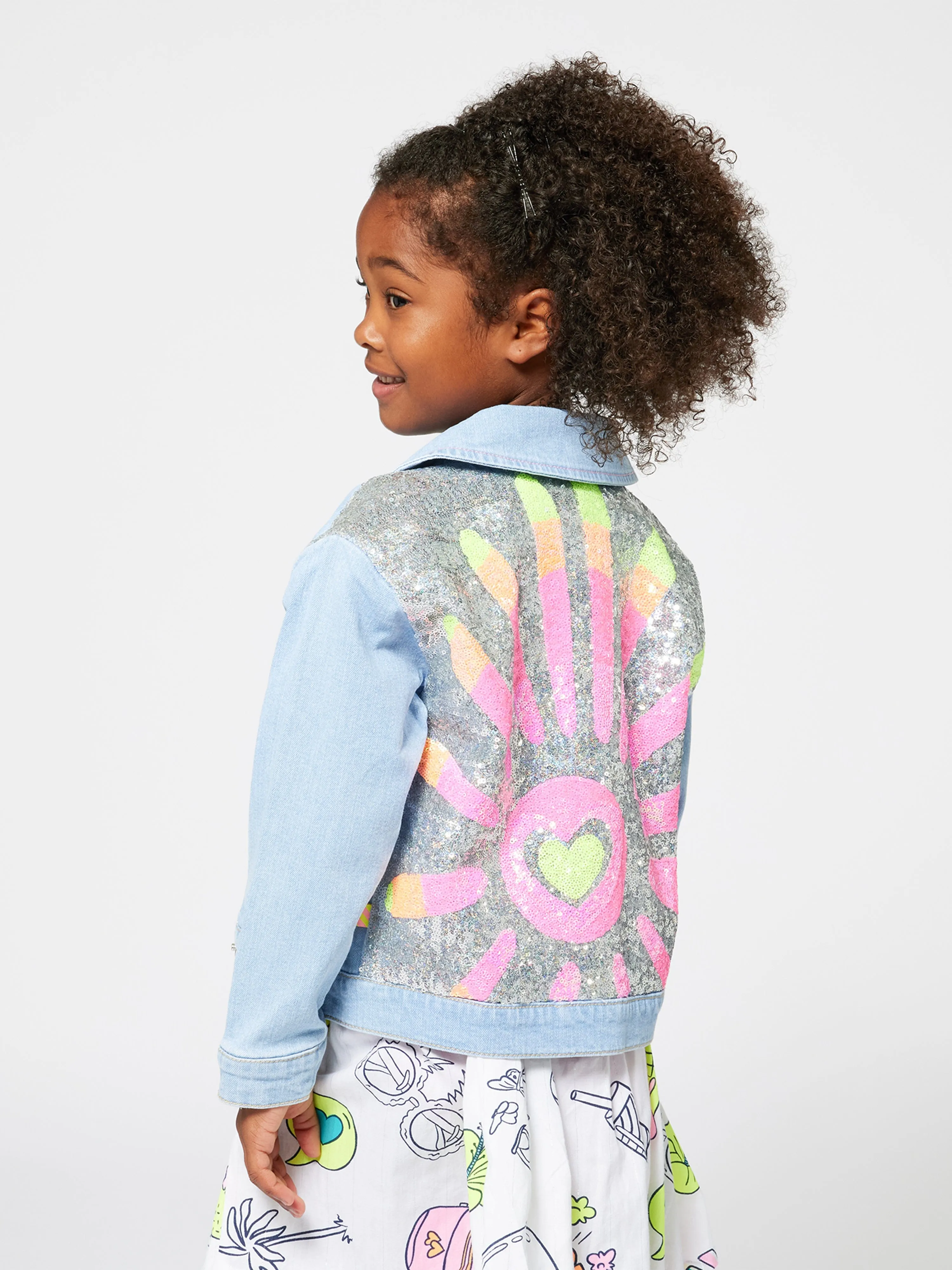 Girls Sequin Denim Jacket in Blue
