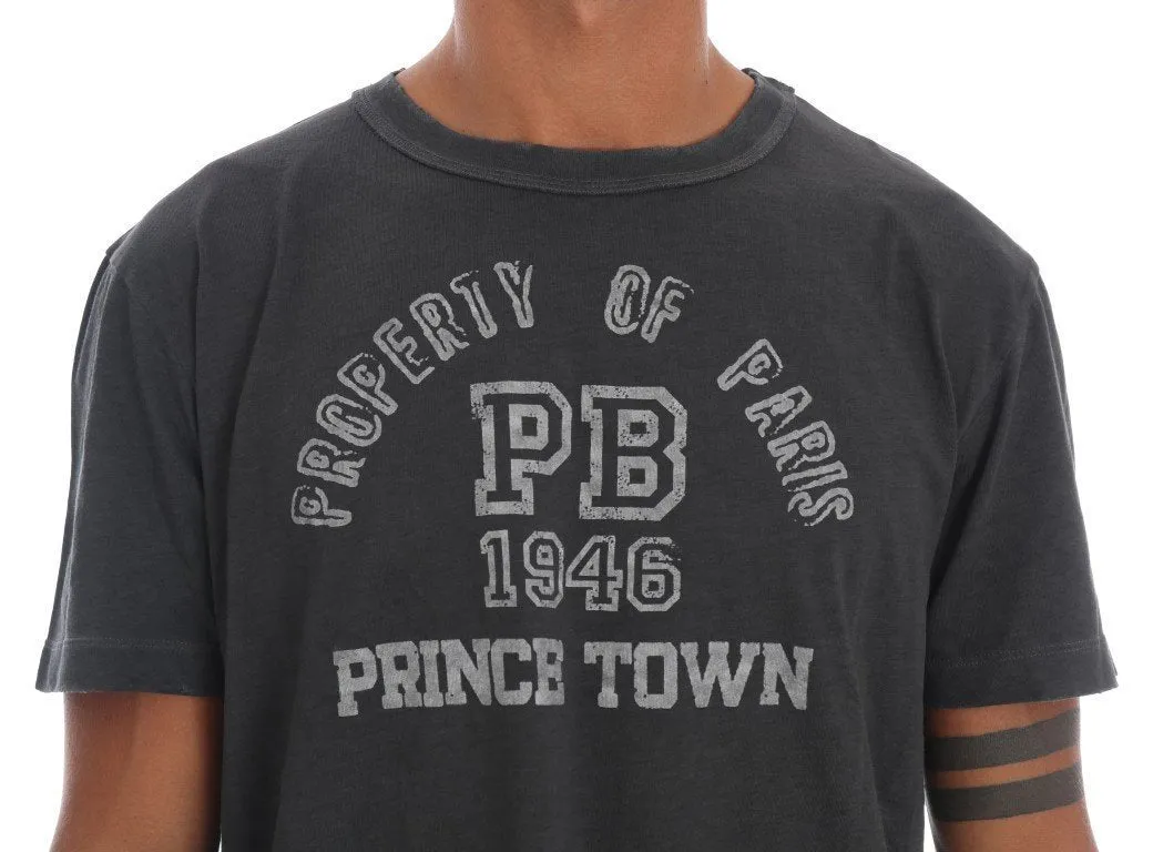 Gray Cotton Slim Fit Crewneck T-Shirt