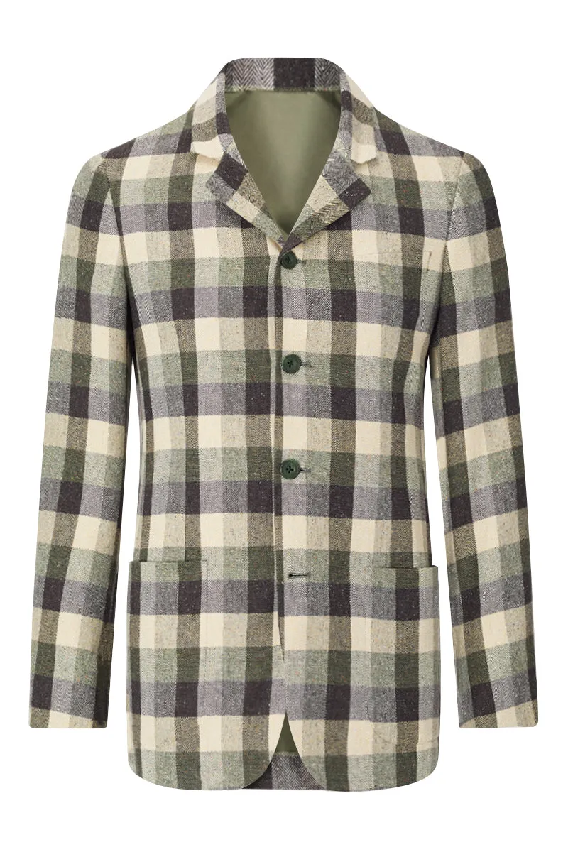 Green & Brown Check 5 Button Jacket