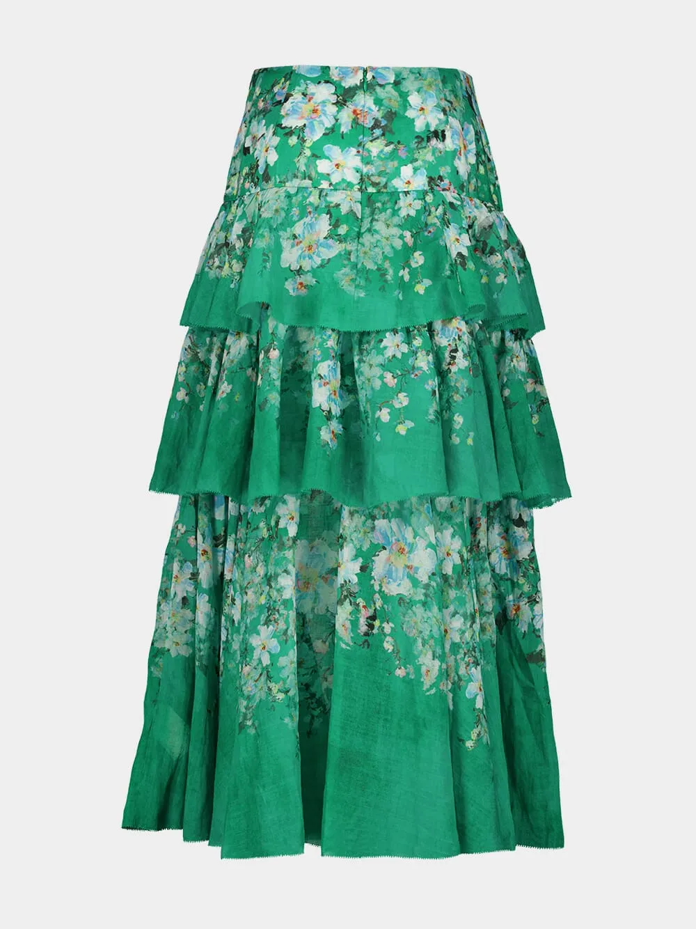 Green Floral Everley Tiered Midi Skirt
