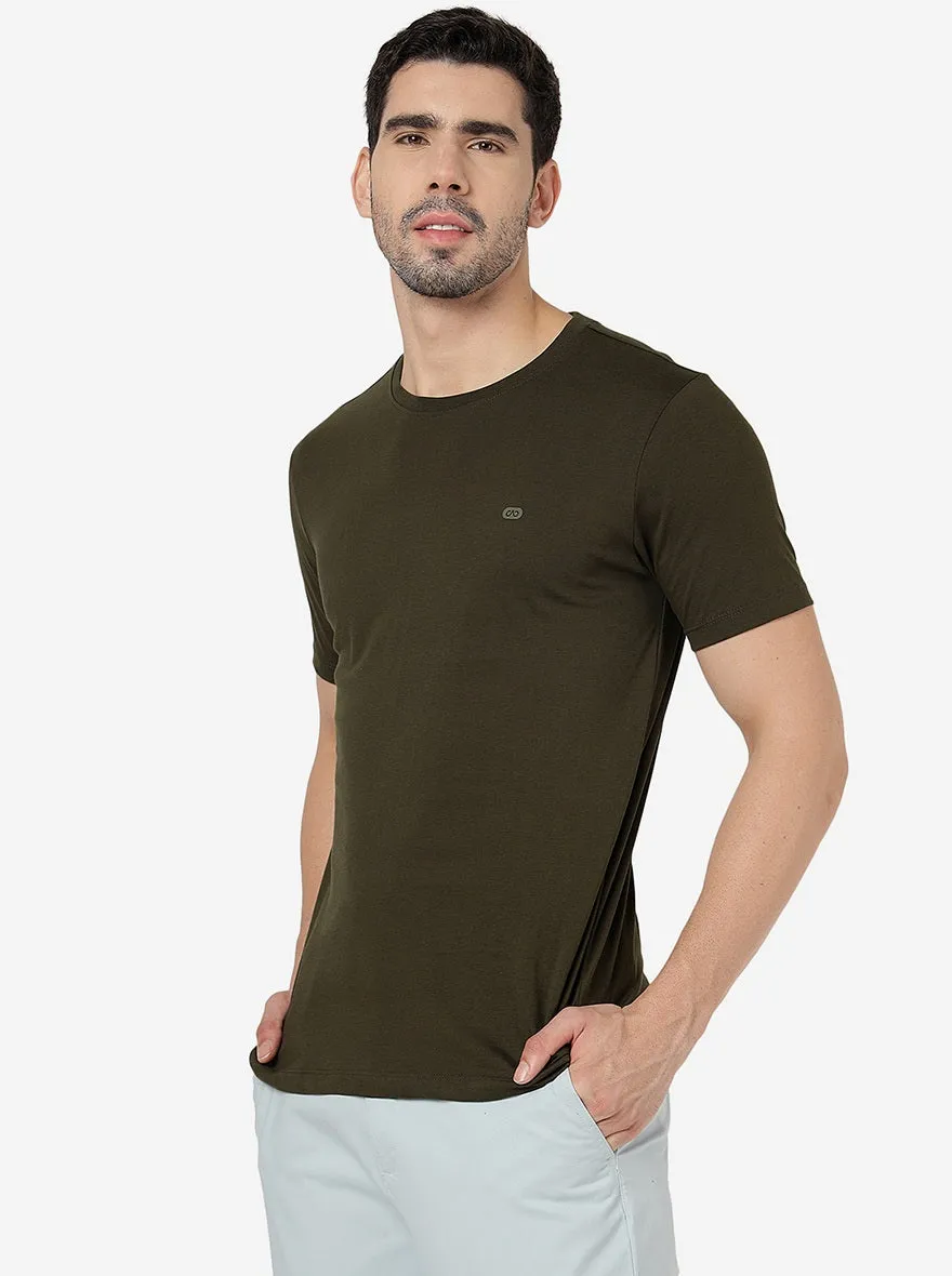 Green Solid Slim Fit T-Shirt | JadeBlue